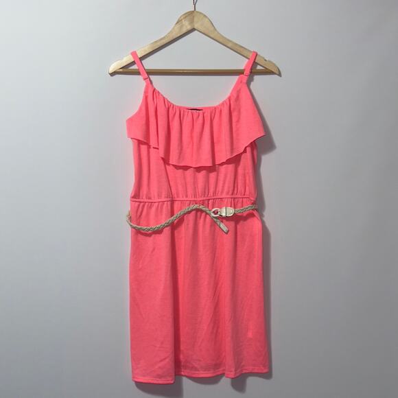 AB studio hot pink ruffle summer dress women’s size medium - Picture 1 of 8